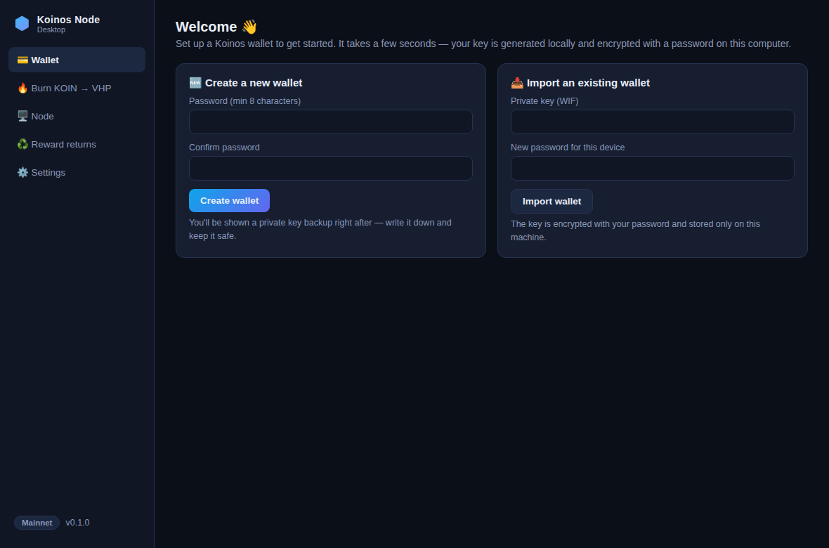 KoinosKit wallet screen